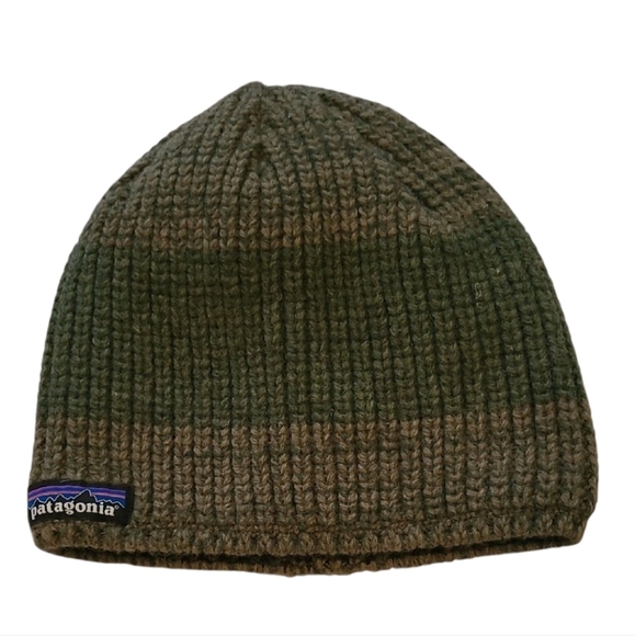 Patagonia Two-tone Green Wool Blend Beanie Hat Worn Wear Warm Unisex Outdoors - Picture 1 of 5